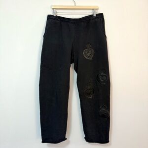When Smoke Clears Waxed French Terry Sweatpants with Leather Graphic Embroidery